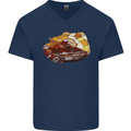 Polygonal Chameleon Mens V-Neck Cotton T-Shirt Navy Blue