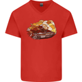 Polygonal Chameleon Mens V-Neck Cotton T-Shirt Red