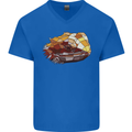 Polygonal Chameleon Mens V-Neck Cotton T-Shirt Royal Blue