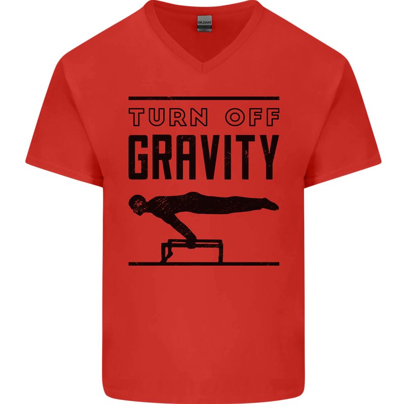 Pommel Horse Gymnastics Turn Off Gravity Gymnast Mens V-Neck Cotton T-Shirt Red