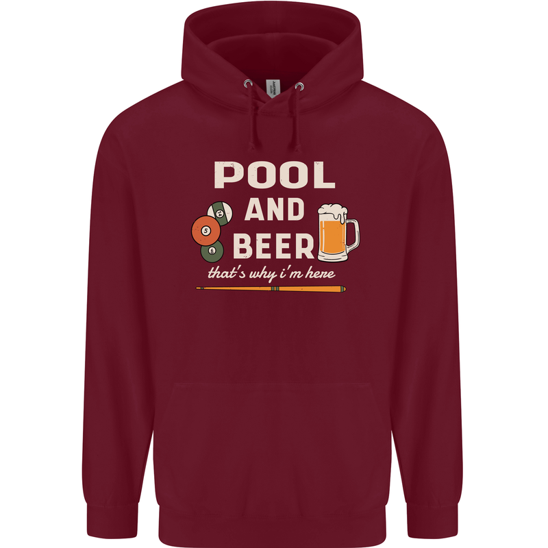 Pool and Beer That's Why I'm Here Childrens Kids Hoodie Maroon