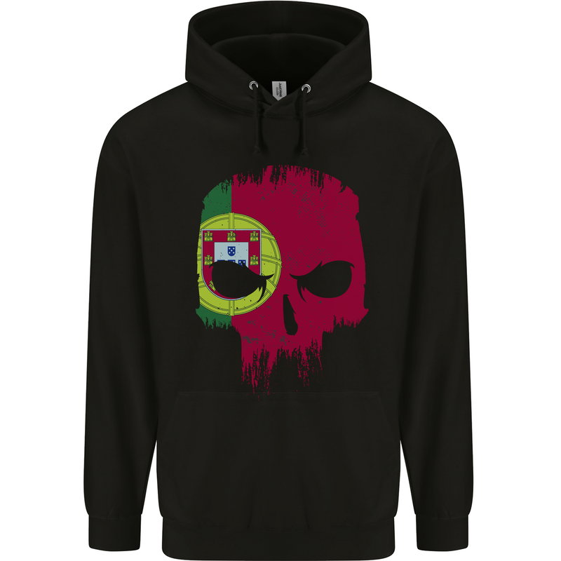 Portugal Skull Flag Gym Flag Biker Childrens Kids Hoodie Black