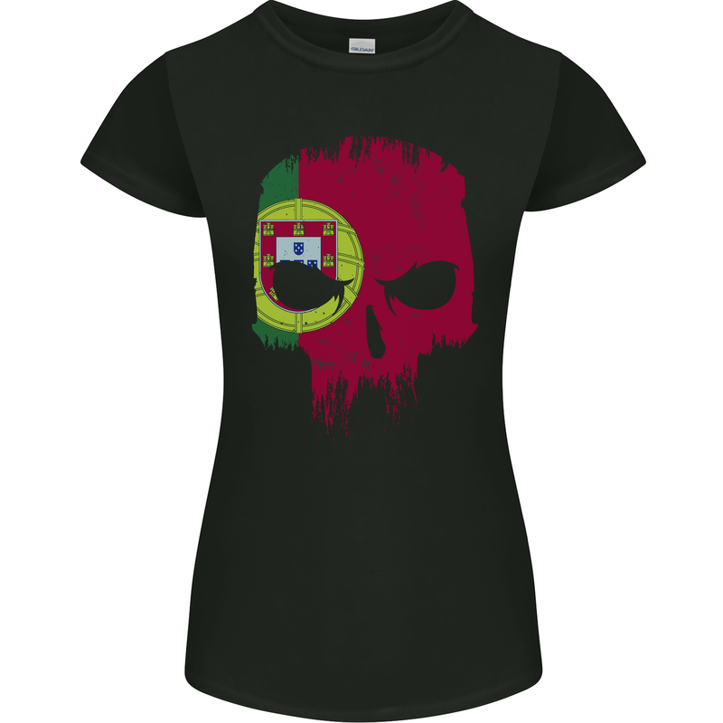 Portugal Skull Flag Gym Flag Biker Womens Petite Cut T-Shirt Black