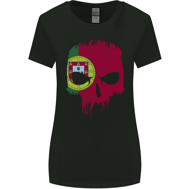 Portugal Skull Flag Gym Flag Biker Womens Wider Cut T-Shirt Black