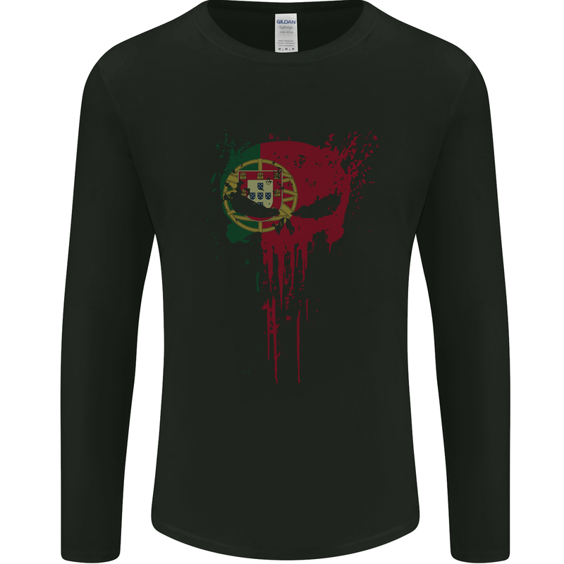 Portugal Skull Gym Training Bodybuilding Mens Long Sleeve T-Shirt Black