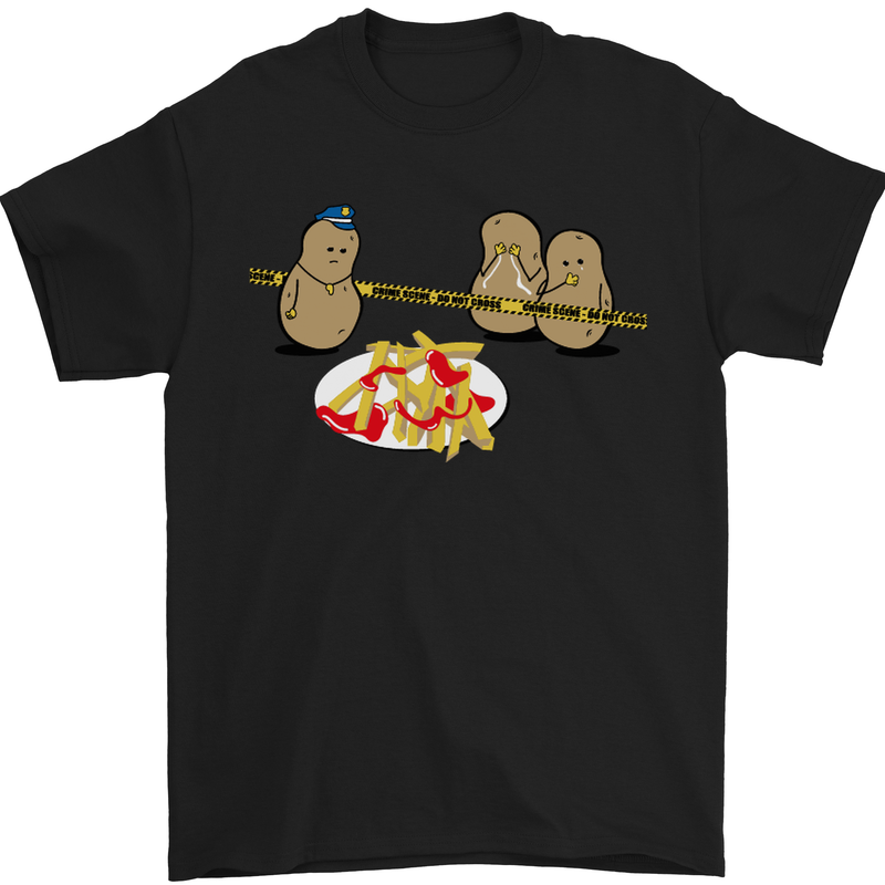 a black t - shirt with two bears on it and a plate of food