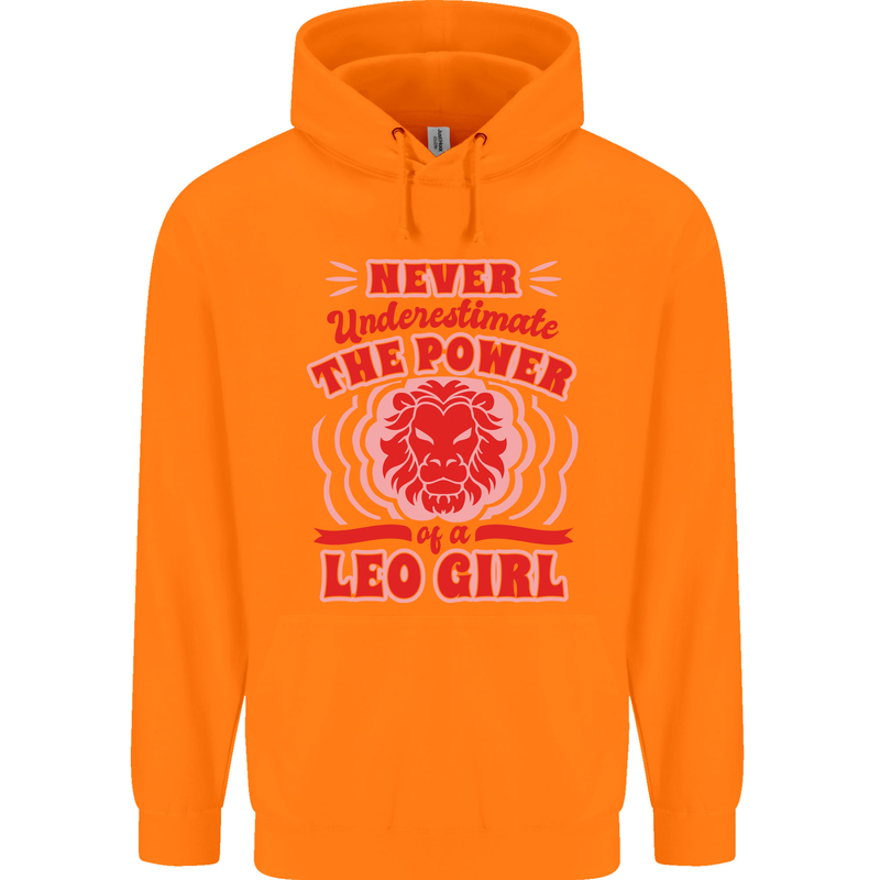 Power of Leo Girl Star Sign Zodiac Horoscope Childrens Kids Hoodie Orange