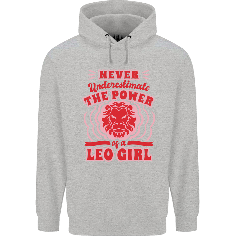 Power of Leo Girl Star Sign Zodiac Horoscope Childrens Kids Hoodie Sports Grey