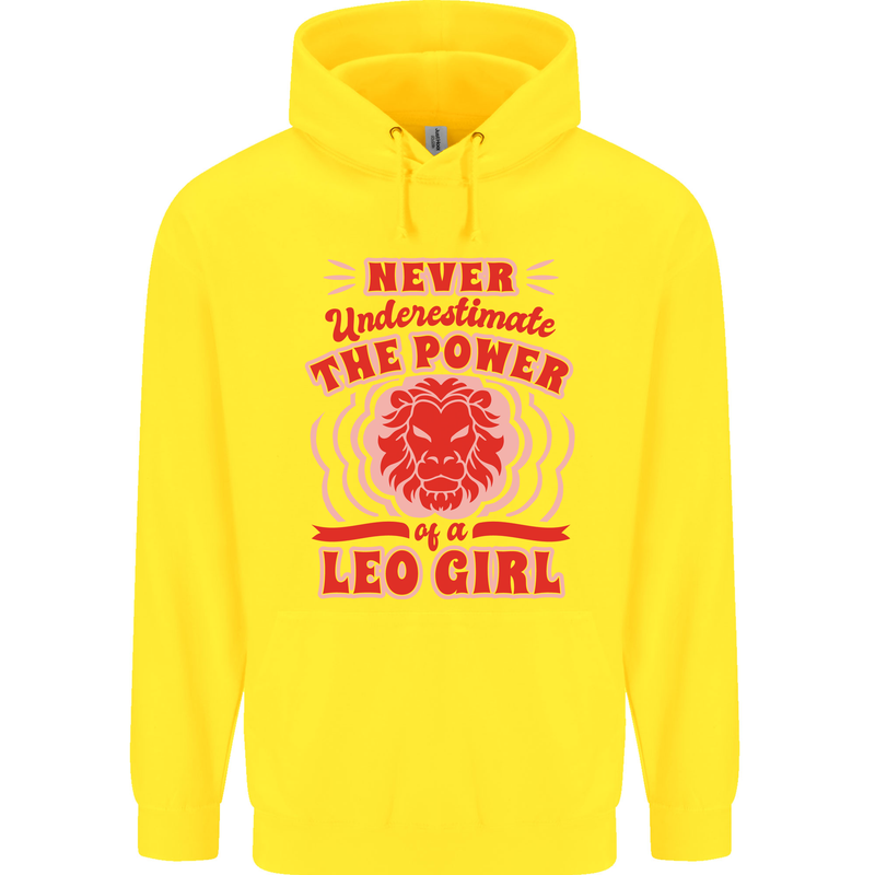 Power of Leo Girl Star Sign Zodiac Horoscope Childrens Kids Hoodie Yellow