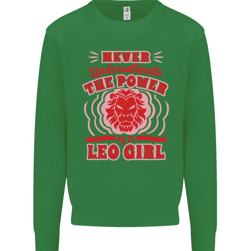 Power of Leo Girl Star Sign Zodiac Horoscope Kids Sweatshirt Jumper Irish Green