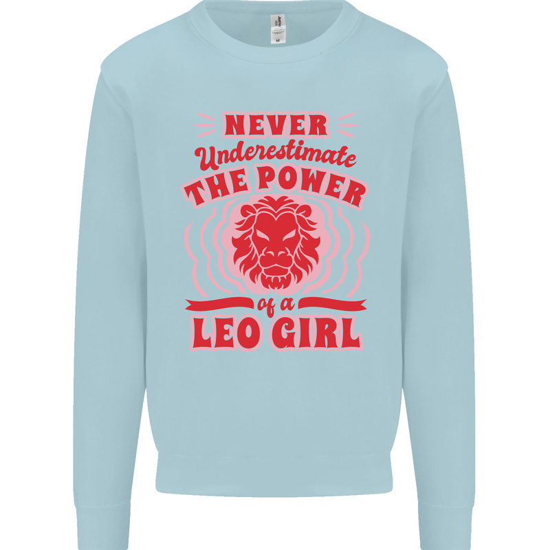 Power of Leo Girl Star Sign Zodiac Horoscope Kids Sweatshirt Jumper Light Blue