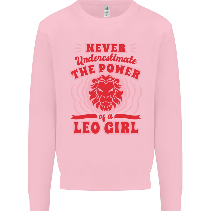 Power of Leo Girl Star Sign Zodiac Horoscope Kids Sweatshirt Jumper Light Pink