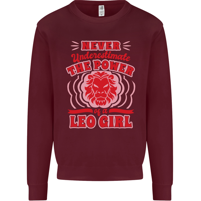 Power of Leo Girl Star Sign Zodiac Horoscope Kids Sweatshirt Jumper Maroon