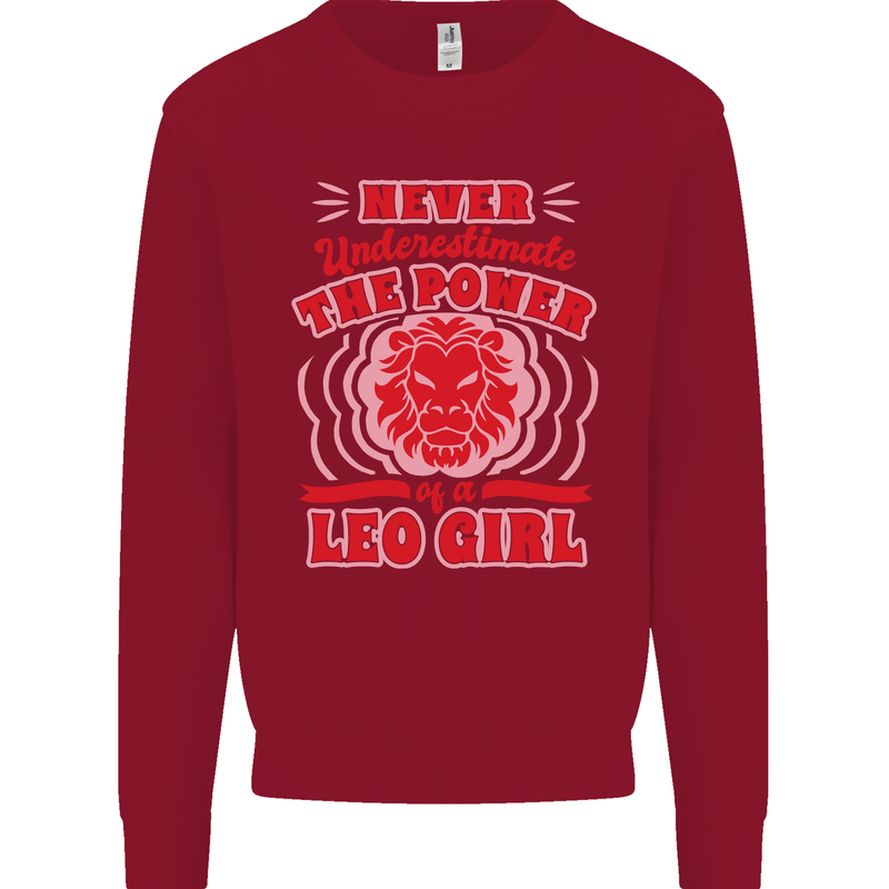 Power of Leo Girl Star Sign Zodiac Horoscope Kids Sweatshirt Jumper Red