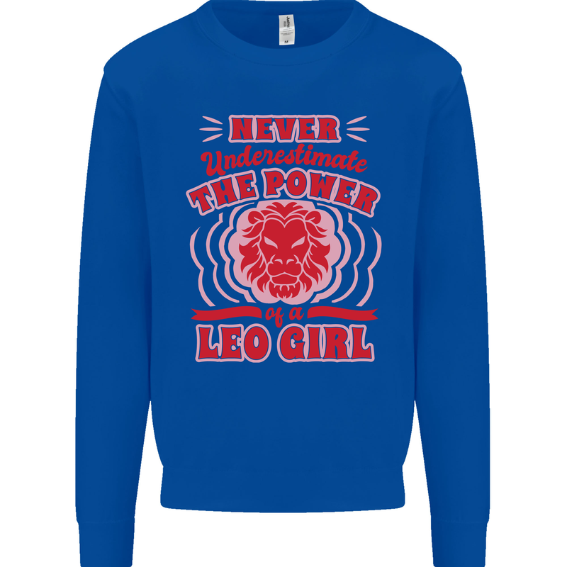 Power of Leo Girl Star Sign Zodiac Horoscope Kids Sweatshirt Jumper Royal Blue