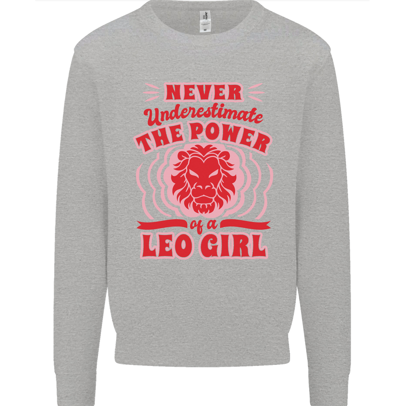 Power of Leo Girl Star Sign Zodiac Horoscope Kids Sweatshirt Jumper Sports Grey