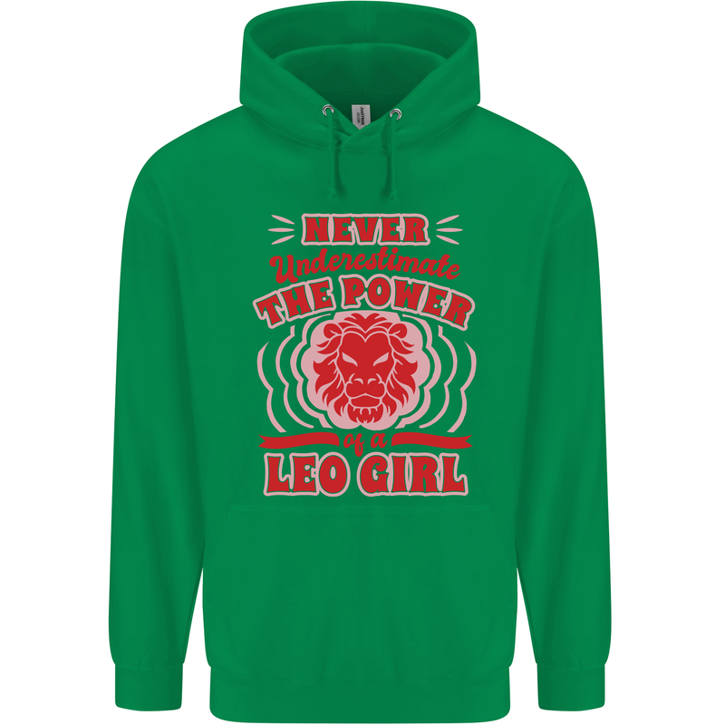 Power of Leo Girl Star Sign Zodiac Horoscope Mens 80% Cotton Hoodie Irish Green