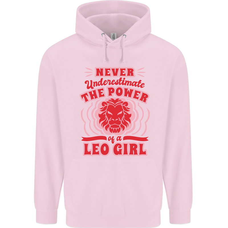 Power of Leo Girl Star Sign Zodiac Horoscope Mens 80% Cotton Hoodie Light Pink