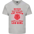 Power of Leo Girl Star Sign Zodiac Horoscope Mens V-Neck Cotton T-Shirt Sports Grey