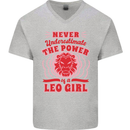 Power of Leo Girl Star Sign Zodiac Horoscope Mens V-Neck Cotton T-Shirt Sports Grey