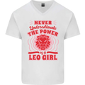 Power of Leo Girl Star Sign Zodiac Horoscope Mens V-Neck Cotton T-Shirt White