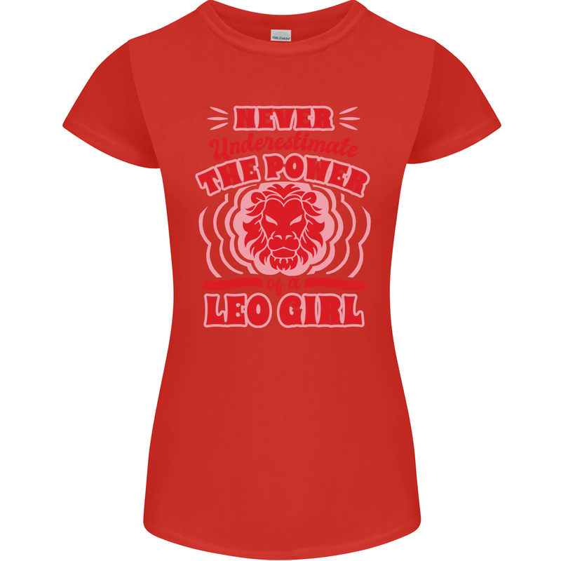 Power of Leo Girl Star Sign Zodiac Horoscope Womens Petite Cut T-Shirt Red