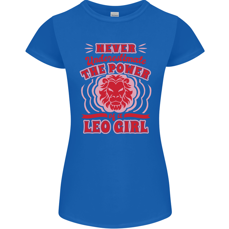 Power of Leo Girl Star Sign Zodiac Horoscope Womens Petite Cut T-Shirt Royal Blue