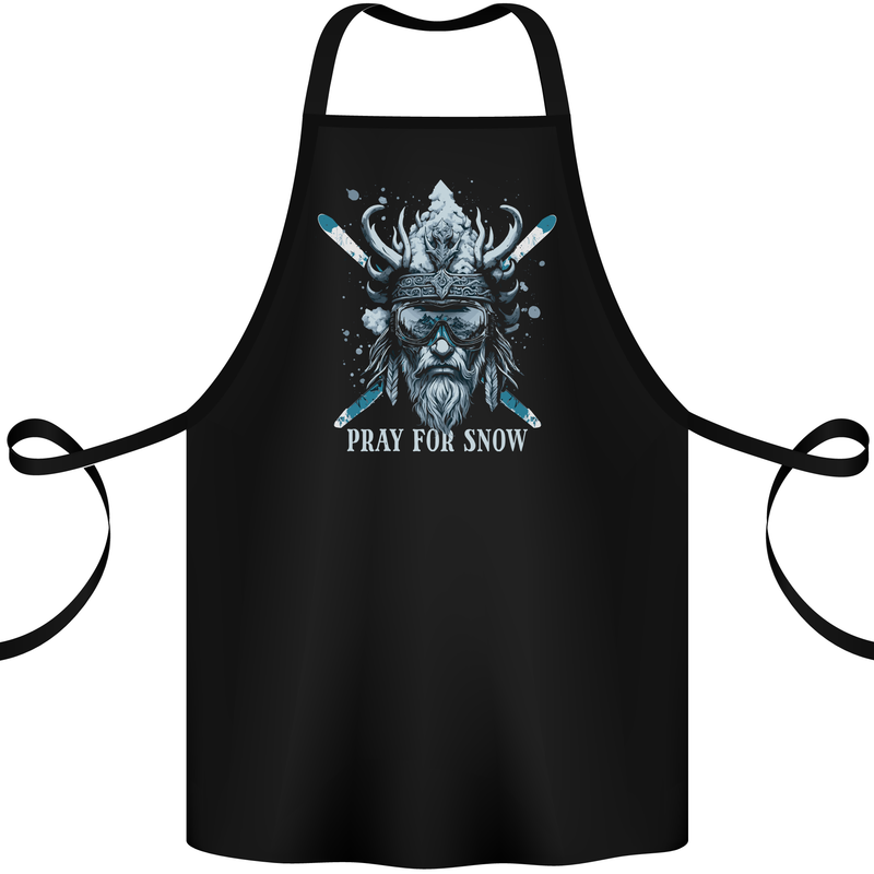 Pray For Snow Skiing Viking Ski Cotton Apron 100% Organic Black