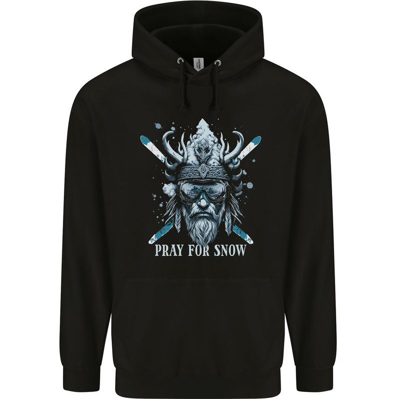 Pray For Snow Skiing Viking Ski Mens 80% Cotton Hoodie Black