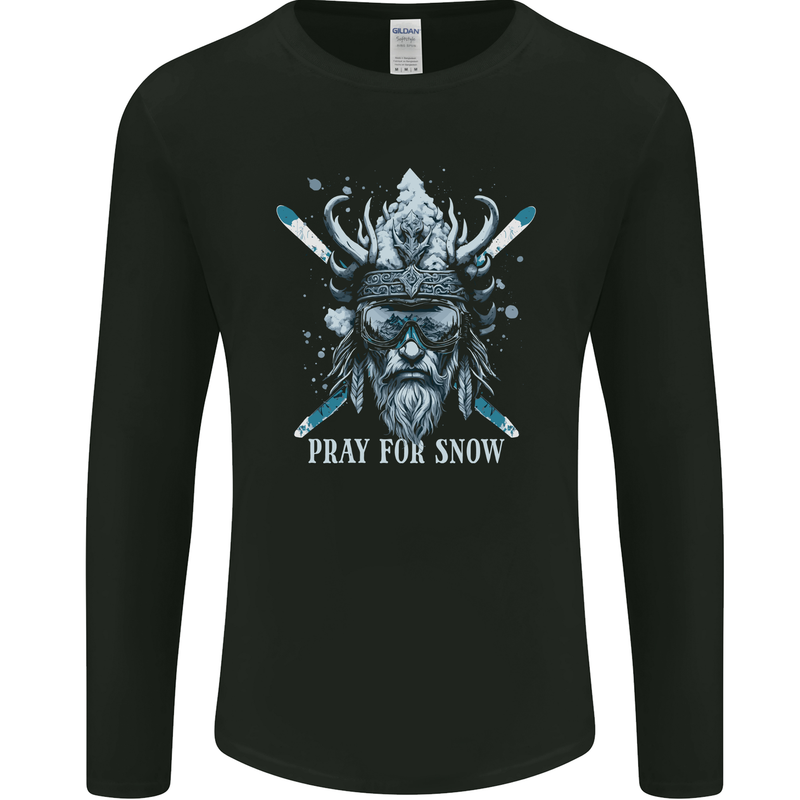 Pray For Snow Skiing Viking Ski Mens Long Sleeve T-Shirt Black