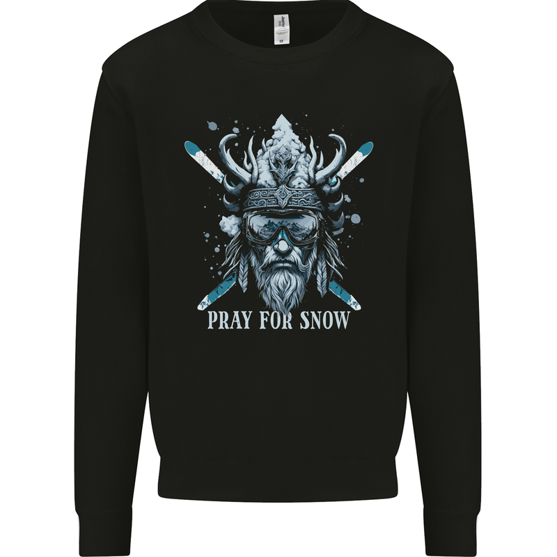 Pray For Snow Skiing Viking Ski Mens Sweatshirt Jumper Black