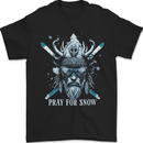 Pray For Snow Skiing Viking Ski Mens T-Shirt 100% Cotton Black