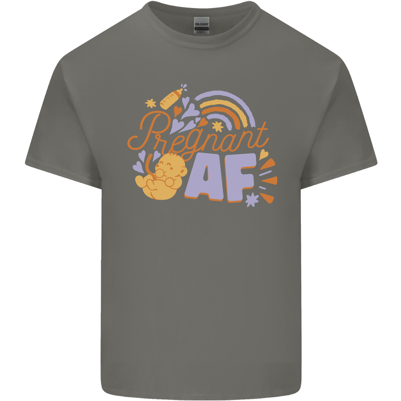 Pregnant AF New Baby Pregnancy Mum Mens Cotton T-Shirt Tee Top Charcoal