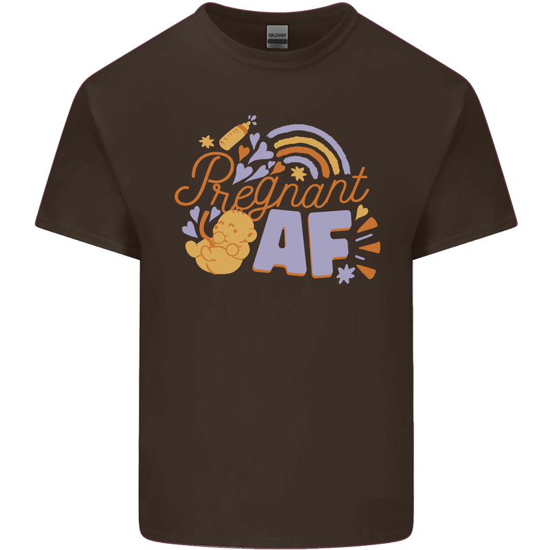 Pregnant AF New Baby Pregnancy Mum Mens Cotton T-Shirt Tee Top Dark Chocolate