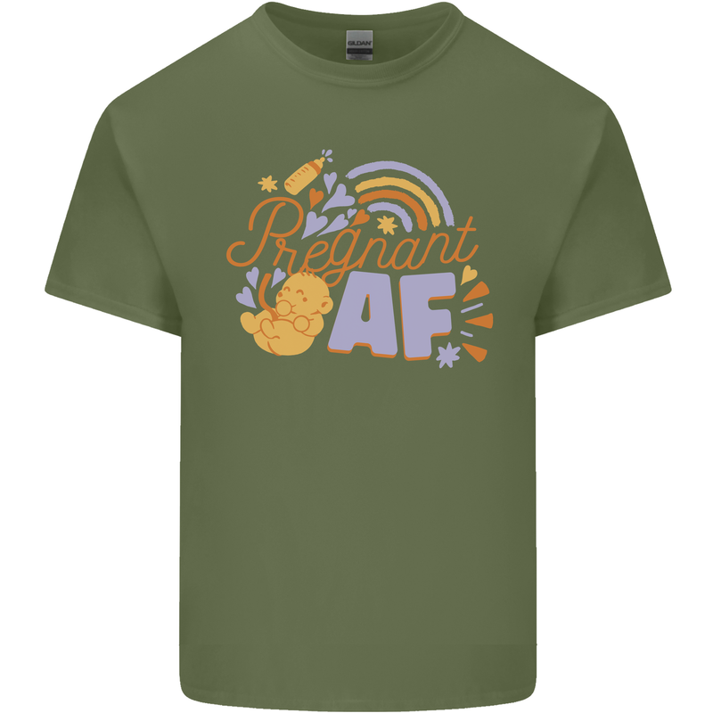 Pregnant AF New Baby Pregnancy Mum Mens Cotton T-Shirt Tee Top Military Green