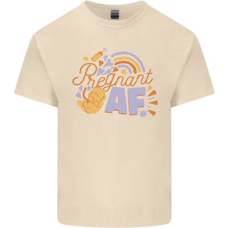 Pregnant AF New Baby Pregnancy Mum Mens Cotton T-Shirt Tee Top Natural