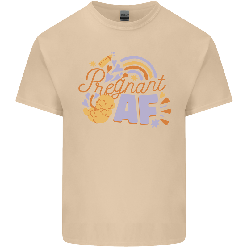 Pregnant AF New Baby Pregnancy Mum Mens Cotton T-Shirt Tee Top Sand