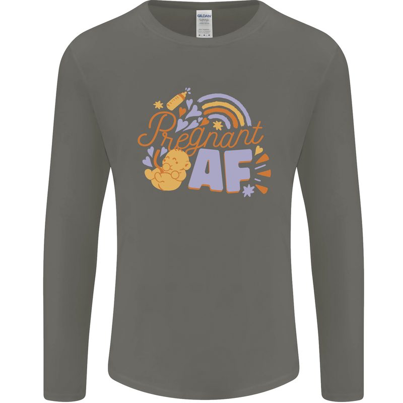 Pregnant AF New Baby Pregnancy Mum Mens Long Sleeve T-Shirt Charcoal