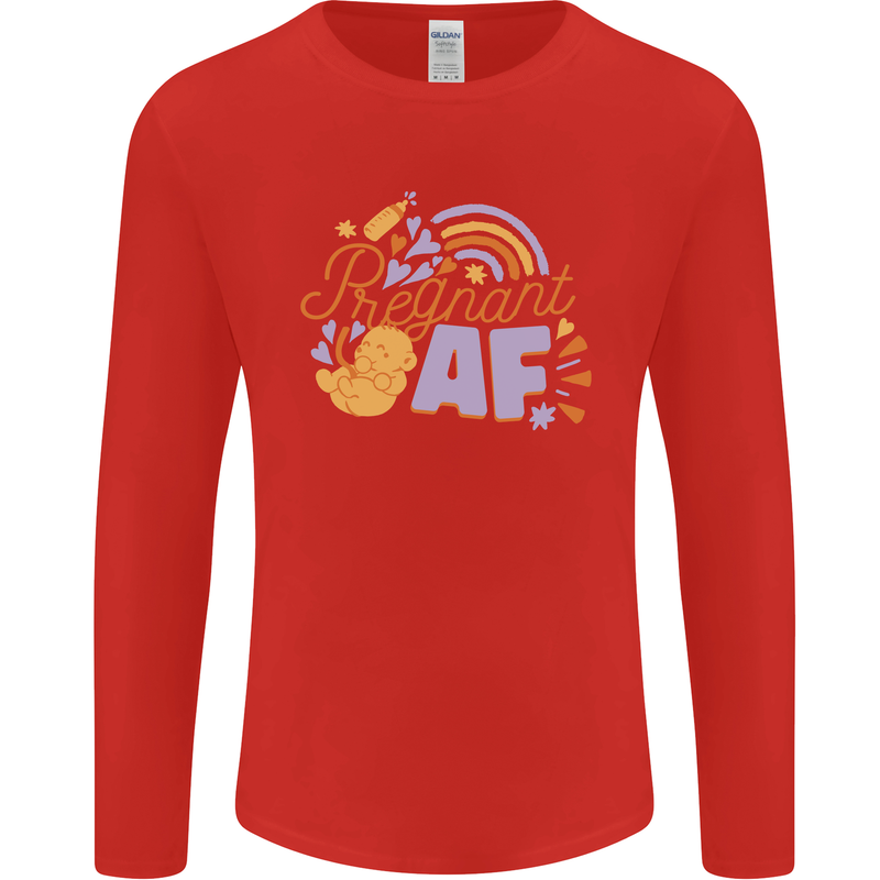 Pregnant AF New Baby Pregnancy Mum Mens Long Sleeve T-Shirt Red