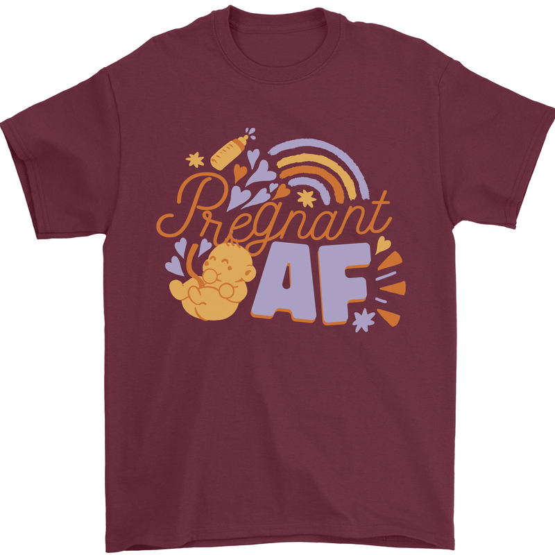 Pregnant AF New Baby Pregnancy Mum Mens T-Shirt 100% Cotton Maroon
