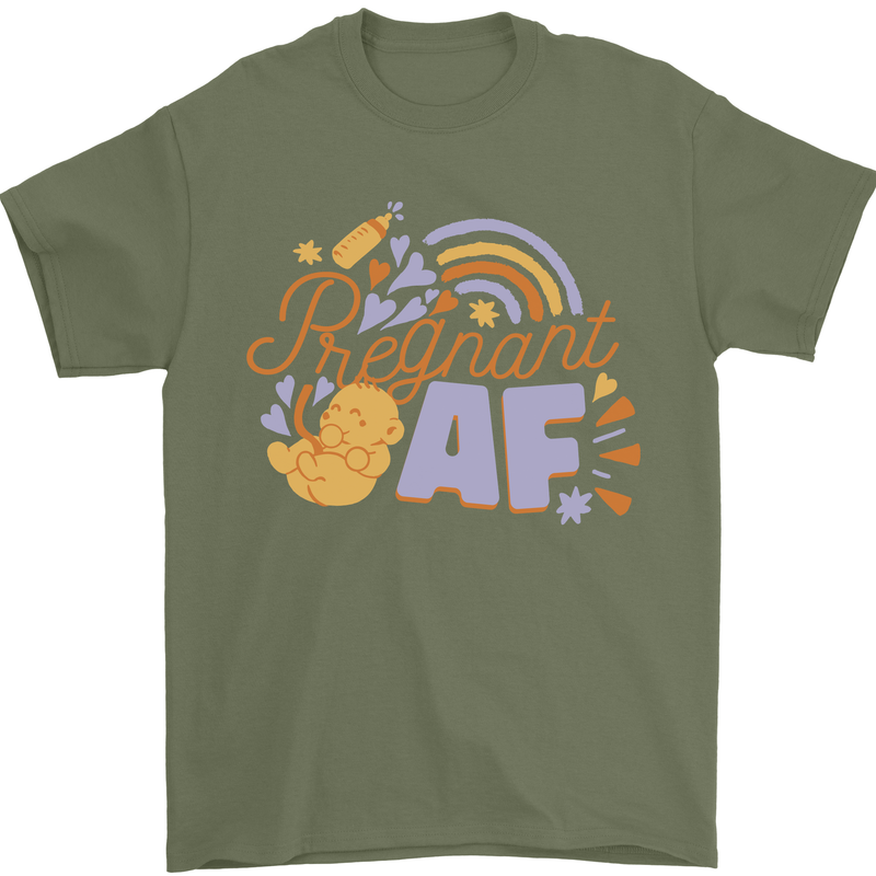Pregnant AF New Baby Pregnancy Mum Mens T-Shirt 100% Cotton Military Green
