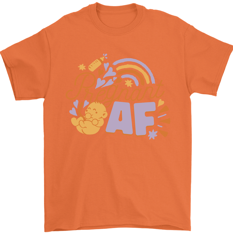 Pregnant AF New Baby Pregnancy Mum Mens T-Shirt 100% Cotton Orange