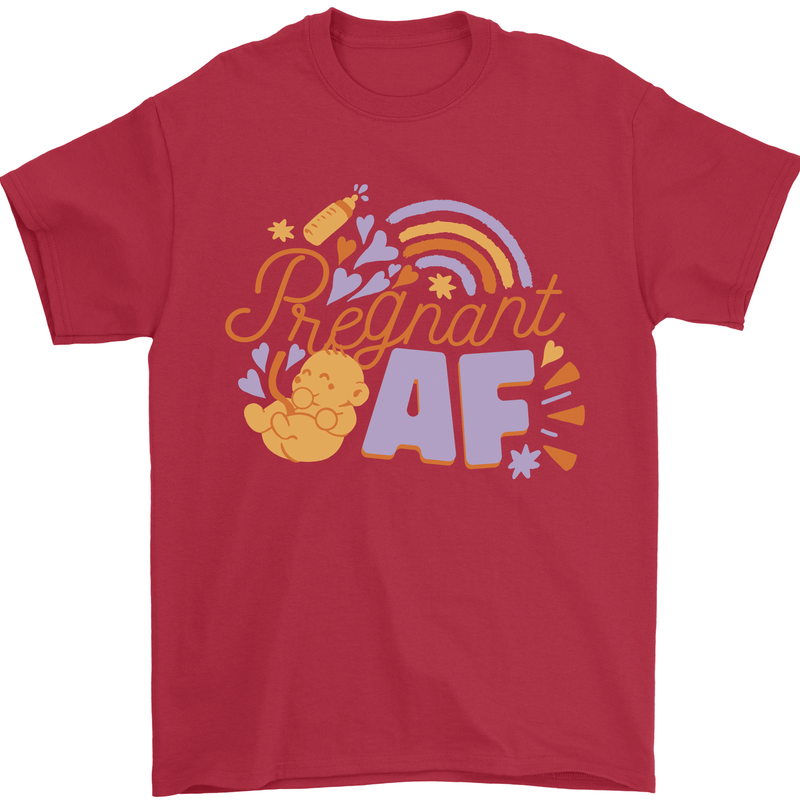 Pregnant AF New Baby Pregnancy Mum Mens T-Shirt 100% Cotton Red