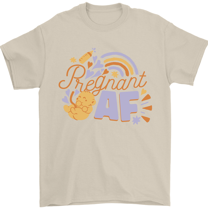 Pregnant AF New Baby Pregnancy Mum Mens T-Shirt 100% Cotton Sand
