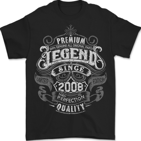 Premium Legend 15th Birthday 2008 Mens T-Shirt 100% Cotton BLACK