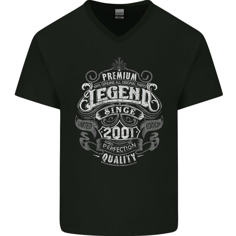 Premium Legend 22nd Birthday 2001 Mens V-Neck Cotton T-Shirt Black