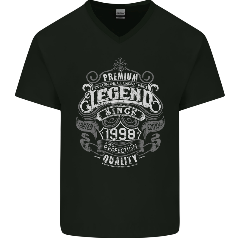 Premium Legend 25th Birthday 1998 Mens V-Neck Cotton T-Shirt Black