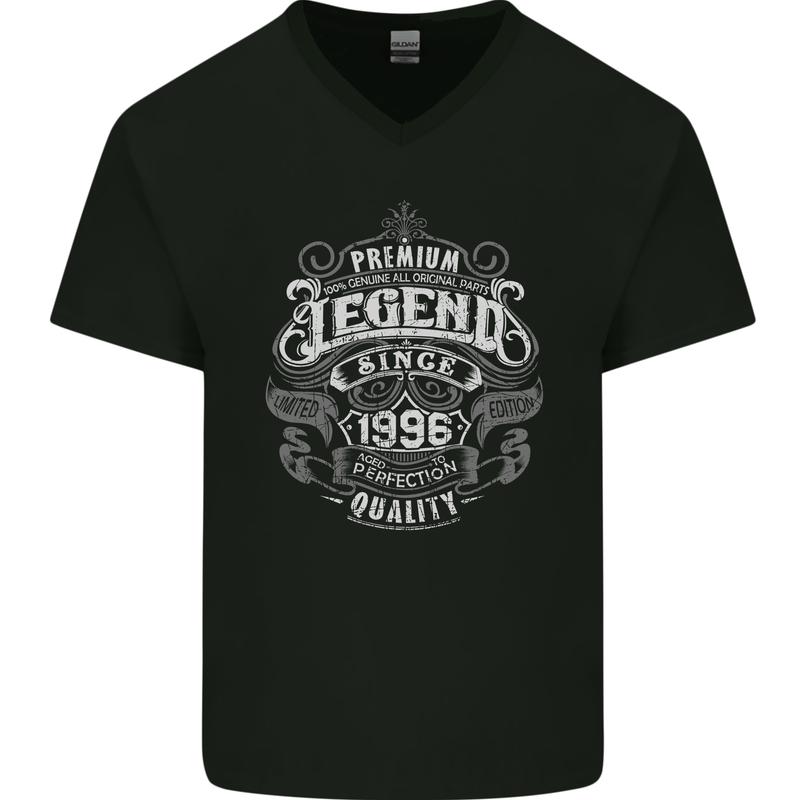 Premium Legend 27th Birthday 1996 Mens V-Neck Cotton T-Shirt Black