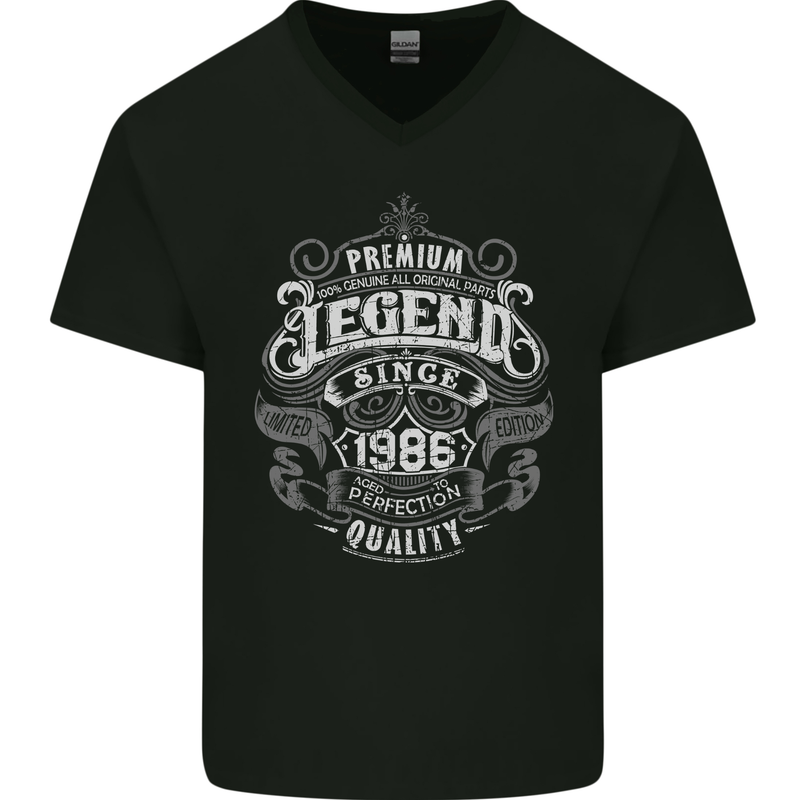 Premium Legend 37th Birthday 1986 Mens V-Neck Cotton T-Shirt Black