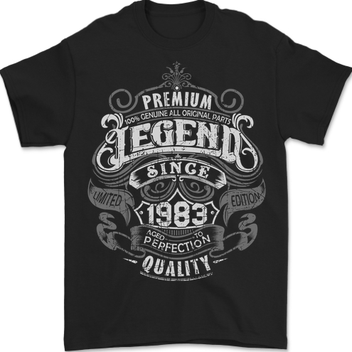 Premium Legend 40th Birthday 1983 Mens T-Shirt 100% Cotton BLACK
